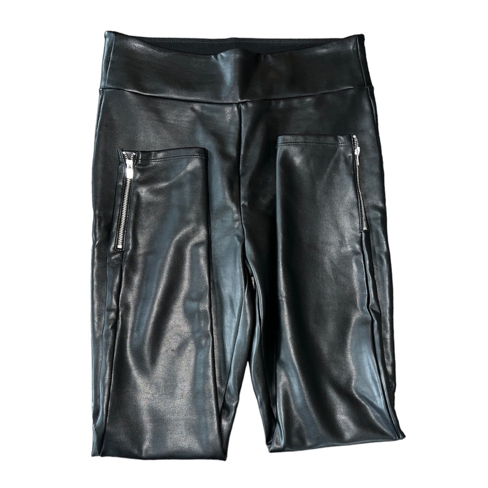 Abercrombie Fitch Black Faux Leather High Waisted Zip Ankle Leggings Women Small